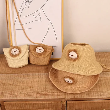 1-4 Yıl Çocuklar güneş şapkası Kızlar Yaz Saman çizimli çanta Kap Seti Bebek Erkek Güneş Koruma plaj şapkaları güneş şapkası Çocuk için