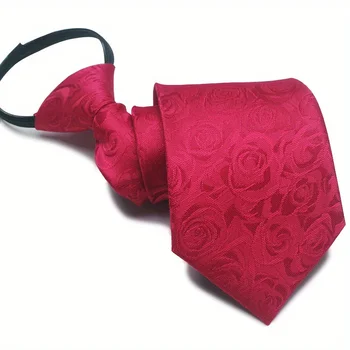 1 adet 7cm / 2.75 inç kırmızı kolay çekme Polyester tembel kravat uygun kravat iş rahat