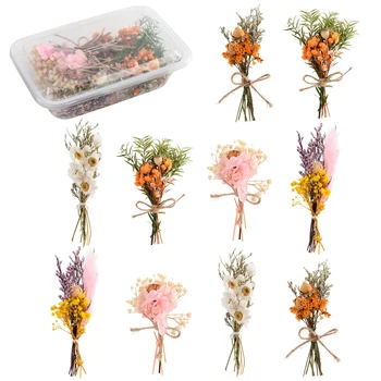 10 adet / kutu Mini Kurutulmuş buket çiçekler Renkli Doğal El Yapımı El Sanatları DIY Buketleri Küçük Süt Şişesi Düzenleme DIY masa süsü