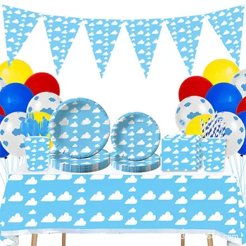 10 Misafirler Bulut Tema Parti Tek Kullanımlık Sofra Mavi Gökyüzü Beyaz Bulutlar Plaka Fincan Mutlu Bahar Doğum Günü Parti Malzemeleri Çocuklar Favor