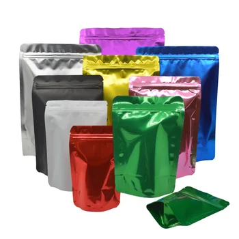 100 adet Alüminyum Folyo Ambalaj Çanta Renkli kilitli torba Açılıp Kapanabilir Aperatif Kahve Tozu Sızdırmazlık Torbalar Çikolata Çay Hediyeler çanta