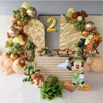 140 ADET Disney Mickey Mouse Orman Hayvan Leopar Baskılı Altın Krom Lateks Balonlar Kemer Garland Kiti Bebek Doğum Günü Partisi Dekorları