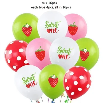 16 adet / takım Tatlı Yaz Tema Tatlı Çilek Balonlar Bebek Kız Doğum Günü Partisi Çilek Lateks Balon Seti