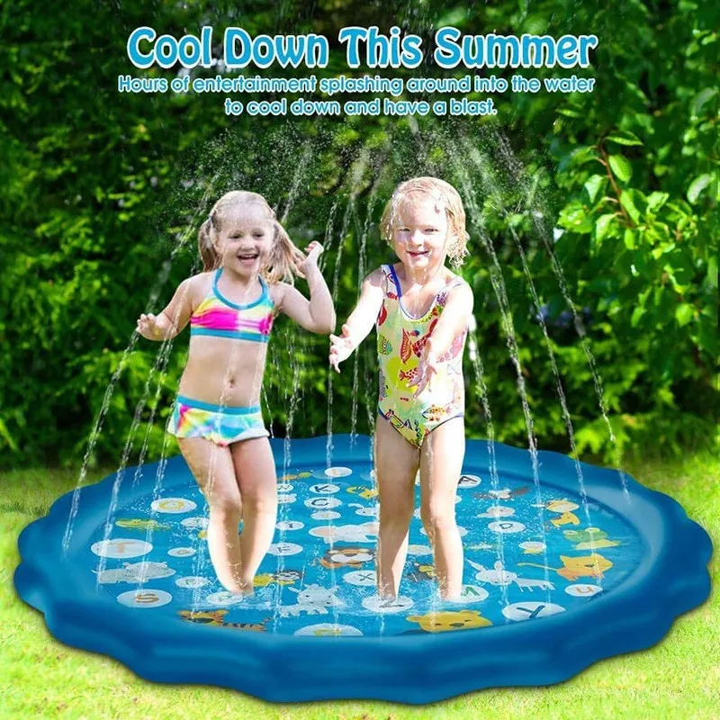 170cm Yaz Bahçe Açık Plaj Pet Köpek Çocuklar İnteraktif Oyun Yağmurlama Yüzme Havuzu Sıçrama Şişme Ped soğutma matı - 2