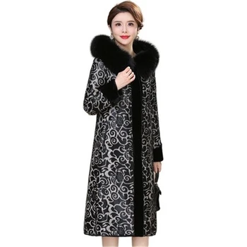 2021 Yeni Kış kadın Paltolar 6XL Büyük Boy Orta Bayan Uzun Ceket Baskı Büyük Kürk Yaka Kadın Giyim Moda Gevşek Kapşonlu