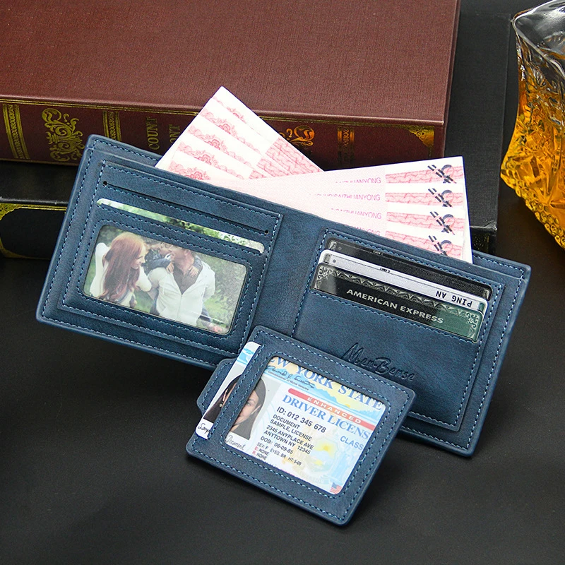 2022 Klasik erkek Cüzdan Vintage Hakiki PU deri cüzdan RFID Anti Hırsızlık Kısa Kat İş kart tutucu Çanta Cüzdan Adam - 2