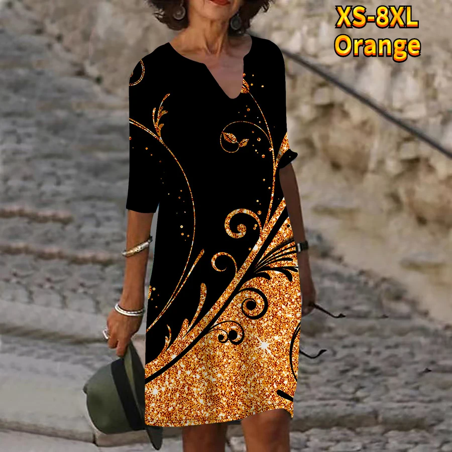 2023 Moda Yeni Tasarım Baskılı Elbise Yarım Kollu Elbise Yaz kadın Zarif Rahat Kadın V Boyun Yeni Tasarım Baskı Elbise - 3