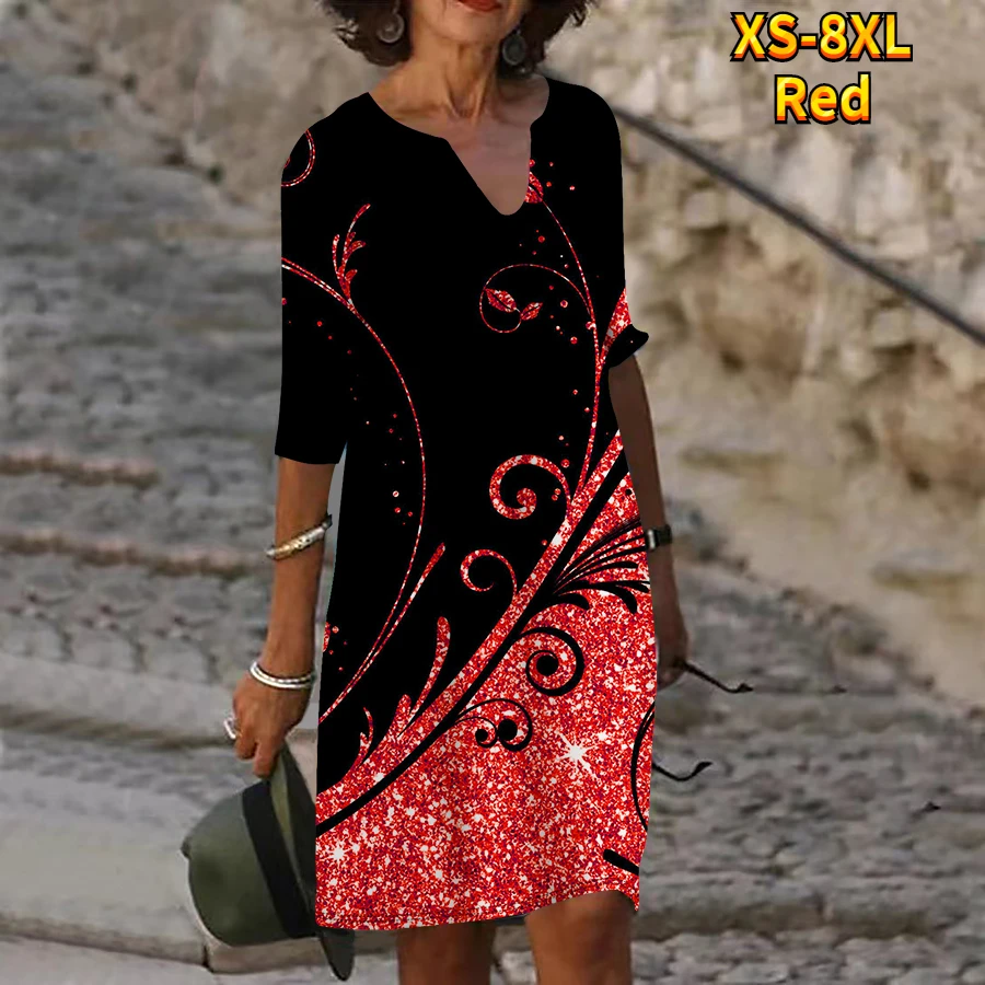 2023 Moda Yeni Tasarım Baskılı Elbise Yarım Kollu Elbise Yaz kadın Zarif Rahat Kadın V Boyun Yeni Tasarım Baskı Elbise - 4