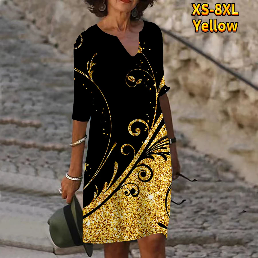 2023 Moda Yeni Tasarım Baskılı Elbise Yarım Kollu Elbise Yaz kadın Zarif Rahat Kadın V Boyun Yeni Tasarım Baskı Elbise - 5