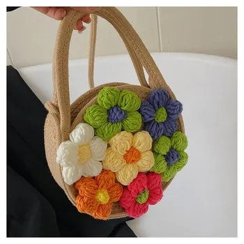 2023 Yaz Yeni Pamuk İpi Dokuma kadın Çantası çiçekli çanta Tasarımcısı Bir Omuz Lüks El kadın Çantası Moda Plaj Çantası