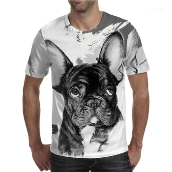 2023 Yeni Fransız Bulldog 3D Baskılı T Shirt Erkek Kısa Kollu O Boyun Gömlek Komik Hayvan Baskı Streetwear Yuvarlak Boyun Kısa Kollu