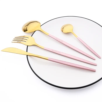 24 Adet Pembe Altın Yemek takımı Seti Paslanmaz Çelik çatal bıçak kaşık seti Bıçaklar Çatal Sofra Gümüş Set Çay Kaşığı Yemek Takımı Mutfak