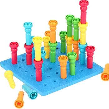 25 ADET delikli pano Bulmaca oyuncak seti Montessori 3D Renkli Yapboz Tahtası İstifleme Oyunları Eğitici İnce Motor Becerileri Oyuncaklar Bebekler İçin