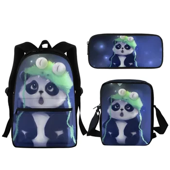 3 Adet Sevimli Panda Sırt Çantası Karikatür Anime Hayvan Kalem Kutusu Erkek Kız okul çantası Büyük Kapasiteli Açık omuzdan askili çanta Hediye Mochila