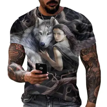 3D Baskı Kurt erkek t-shirtü Yaz Büyük Boy Kısa Kollu Üstleri Kazak 2023 Moda Streetwear erkek Serin Giysiler Ucuz Tees