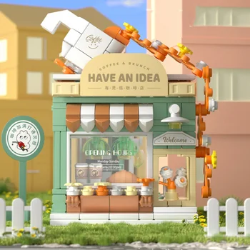 3D Modeli Elmas Yapı Taşı Tuğla Yaratıcı Parkı Serisi Sokak Görünümü Kahve Dükkanı Pet Shop Montaj Oyuncak Çocuklar için
