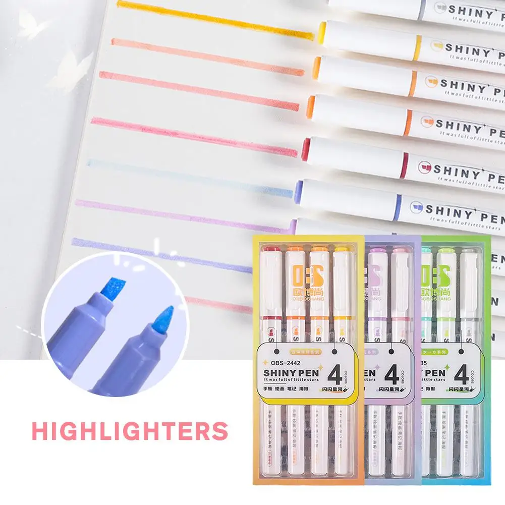 4 Renk Güzel Glitter Vurgulayıcı Kalem Seti Floresan İşaretleyiciler Fosforlu Kalemler resim kalemi Japon Kawaii Kırtasiye - 5