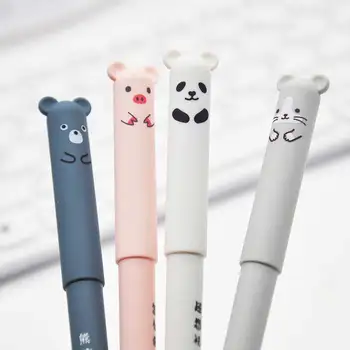 4 adet / grup Sevimli Kalemler Karikatür Hayvanlar Silinebilir Kalem 0.35 mm Dolum Çubuklar Yıkanabilir Kolu Jel okul için kalem çocuk Kawaii Kırtasiye