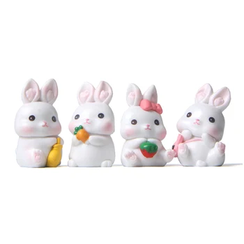 4 Adet / takım Sevimli Tavşan Reçine Mini Figürler Ev Dekorasyon Masaüstü Süs Tavşan Minyatür noel hediyesi Bebekler Çocuklar için Oyuncaklar