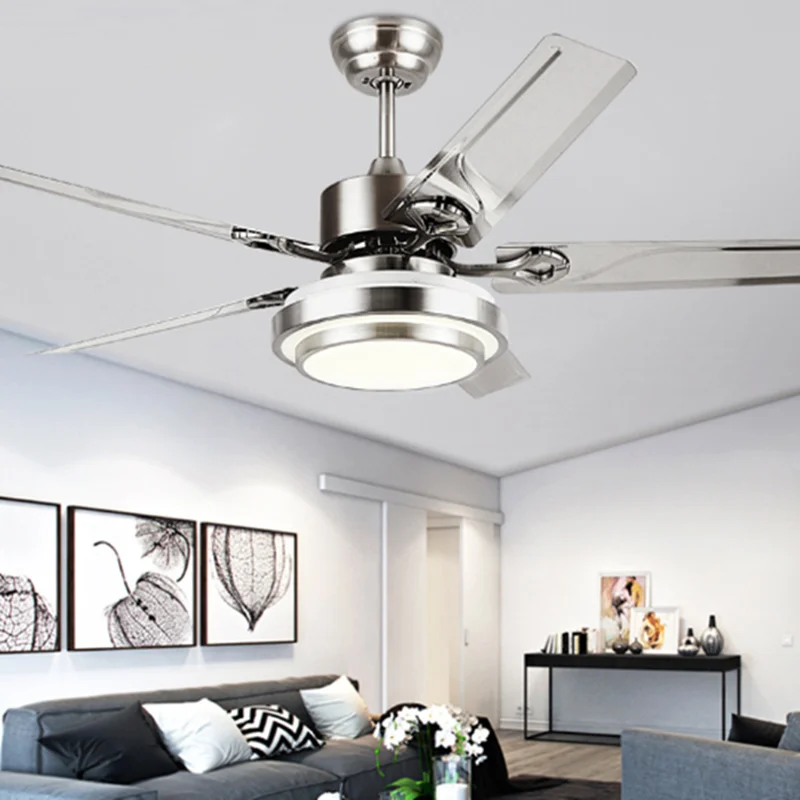 42/48/52 İnç Modern Stil Paslanmaz Çelik ışıklı tavan fanı Yaratıcı İskandinav Yemek odası Restoran fan ışığı 110V 220V - 3