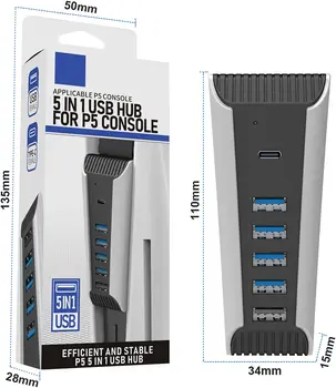 5 Port USB Hub PS5 USB Yüksek Hızlı Genişleme Hub Şarj Cihazı USB Genişletici ile Uyumlu Playstation 5 Konsolu