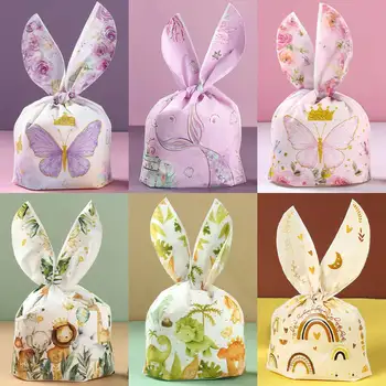 50 adet Tavşan Kulak Çanta Karton Plastik Çerez Şeker Torbaları Paskalya Partisi için Pişirme Aperatif Ambalaj Malzemeleri Çocuklar Hediyeler Erkek Kız