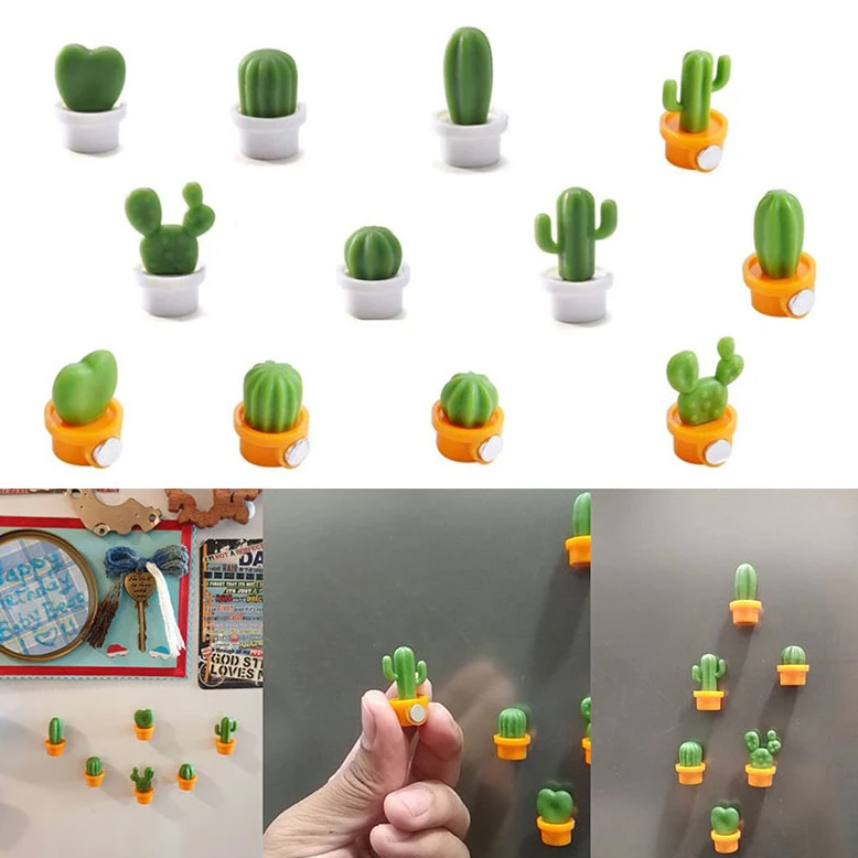 6 Adet / takım 3D Sevimli Etli Bitki Mıknatıs Mesaj Sticker Mutfak buzdolabı mıknatısı Düğme Kaktüs dekorasyon aksesuarları - 0