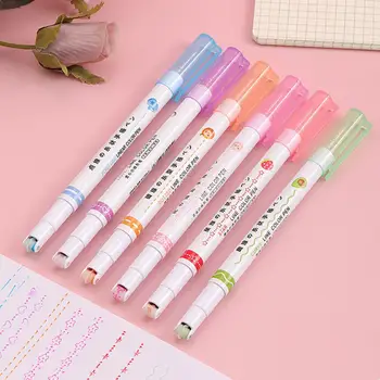 6 Adet eğri kalemi Sevimli Desen Yazma Akıcı Parlak Renkli Rulo Tasarım İşareti Rulo Ucu Eğrisi Vurgulayıcı Astar Ofis Malzemeleri