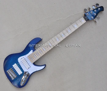 6 Dizeleri Mavi Kül Elektrik Bas Gitar Aktif Devre, Akçaağaç Klavye, 24 Frets, Özelleştirilebilir