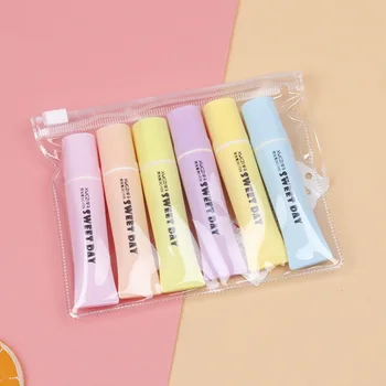 6 Parça / paket Lytwtw Sevimli Kawaii Diş Macunu Tarzı Şeker Renk Vurgulayıcı Ofis Okul Malzemeleri Hediye