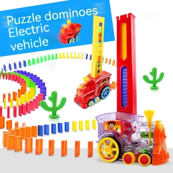 60 adet Elektrikli Domino Araba Tren Araç Modeli Otomatik Kurulum Renkli Plastik Domino Oyuncaklar Doğum Günü Hediyesi Oyunu Erkek Çocuklar için