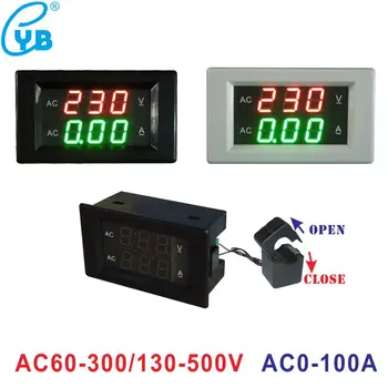AC 0 - 100A Açık-Kapalı Tip CT Dijital LED Voltmetre Ampermetre AC 60-300 V 130-500 V Mini Amp Volt Panel metre Gerilim Akım Ölçer