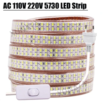 AC 110 V 220 V LED şerit su geçirmez SMD 5730 240 LEDs / M Ultra Parlak çift sıralı beyaz / Sıcak Beyaz esnek Şerit bant halat ışıkları