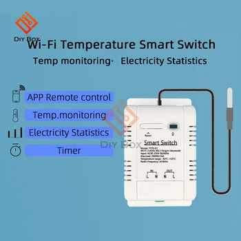 AC85-255V 50 / 60Hz Tuya Akıllı Güç İstatistikleri Sıcaklık Kontrolü 16A Yüksek Güç RF433 Uzaktan Kumanda-50°C ~ 125℃ Android / IOS APP