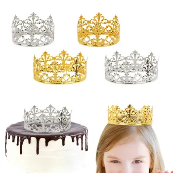 Altın Gümüş Renk Taç Kek Topper Zarif Düğün Doğum Günü Partisi Prenses Kraliçe Tatlı Dekorasyon Kız saç aksesuarı Dekor