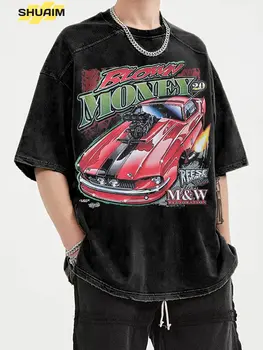 Araba Mektubu Anime erkek T-Shirt Hip Hop Pamuk 2023 Yaz Dijital Baskı Streetwear T Shirt Kısa Kollu Büyük Boy Vintage Üst