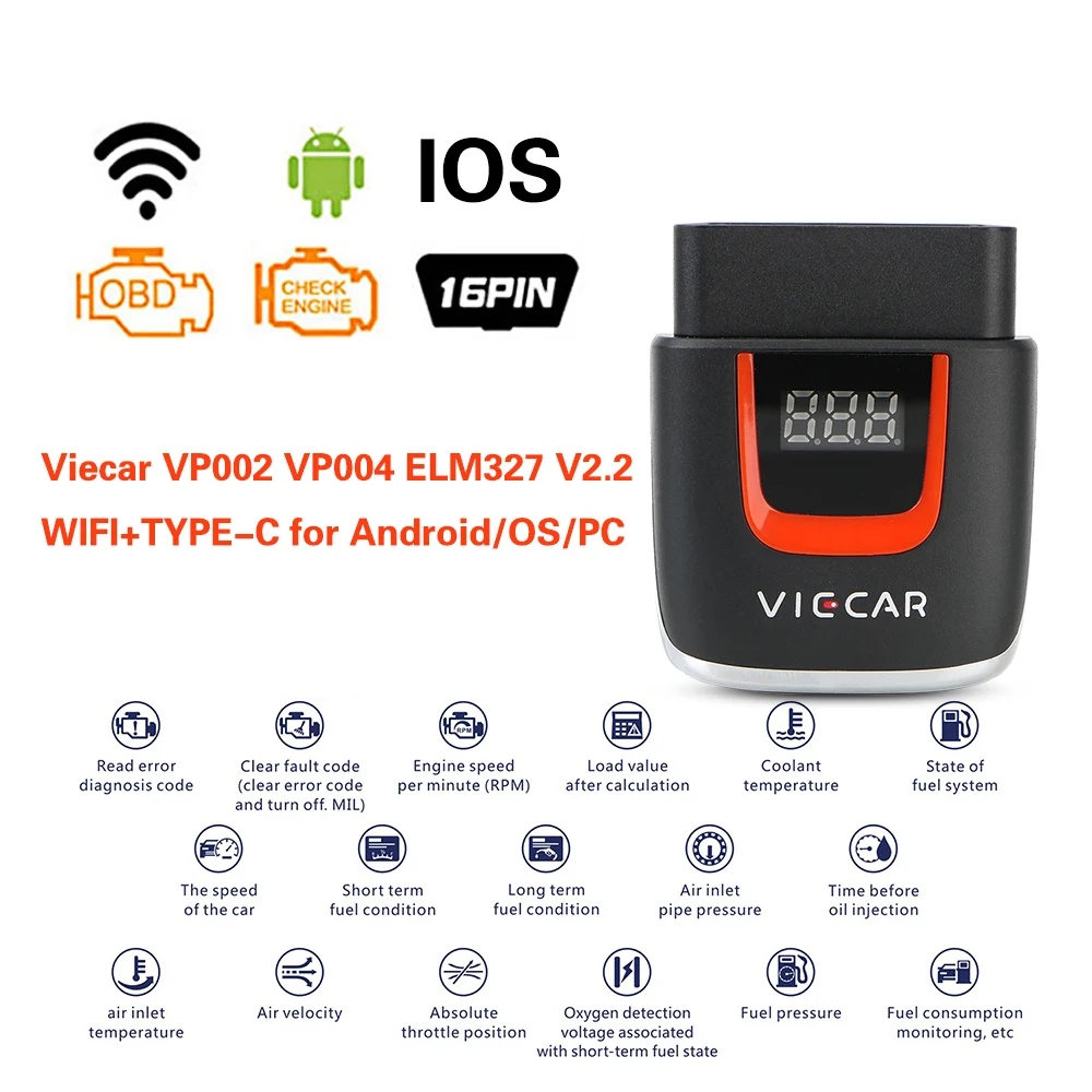 Araç Teşhis Otomatik Aracı USB Tarayıcı Kod Okuyucu İçin Android / IOS WİFİ ELM 327 OBD2 Viecar VP004 VP002 ELM327 V2. 2 Elm327 OBD - 3