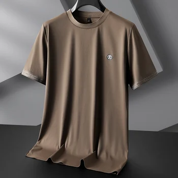 Artı Boyutu 7XL Yaz Yüksek Elastikiyet erkek T-Shirt Yüksek Kaliteli Kısa Kollu Yuvarlak Yaka Düz Renk Basit Rahat Adam Tees