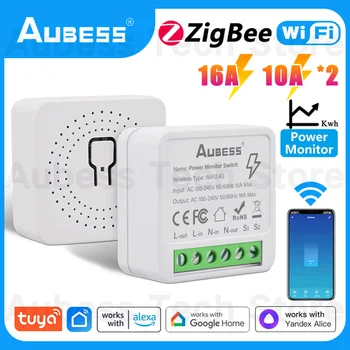 AUBESS Akıllı Ev Otomasyonu WiFi/ZigBee Anahtarı İle Güç Monitörü, Alice için Alexa Google Ev Tuya Akıllı Yaşam, 10 / 16A 1 / 2Gang