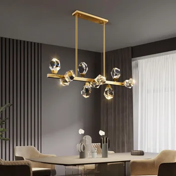 Avizeler ışıkları yeni bakır kristal uzun modern oturma odası lamba tasarımcı LED restoran dekorasyon