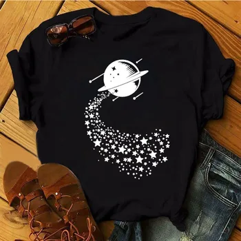 Ay Yıldız kadın Üst kadın Rahat Moda T-shirt Yeni Yıldız Baskı kadın T - shirt Yuvarlak Boyun Moda kadın Üst