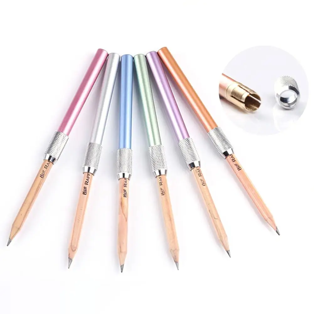 Ayarlanabilir Tek / Çift Kafa Kalem Genişletici Tutucu Metal / Ahşap uzatma çubuğu Yuvarlak / Üçgen / Altıgen Kalemler Bağlantı Kalemlik - 0
