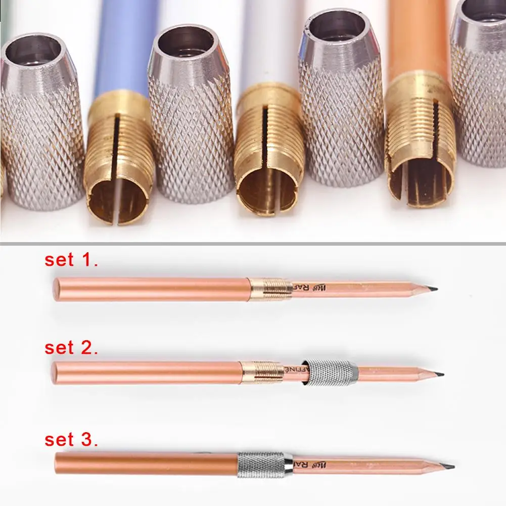 Ayarlanabilir Tek / Çift Kafa Kalem Genişletici Tutucu Metal / Ahşap uzatma çubuğu Yuvarlak / Üçgen / Altıgen Kalemler Bağlantı Kalemlik - 5