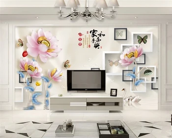 beibehang Özelleştirilmiş çevre dostu modern duvar kağıdı 3D kabartmalı lotus TV arka plan papel de parede 3d papier peint