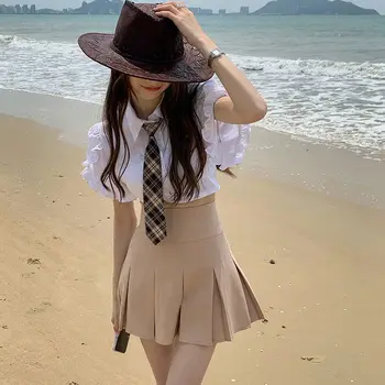 Bella kısa kollu tişört Kadın Kore Versiyonu Pilili Mini Etek Setleri 2021 Yaz Moda Yeni Japon Tarzı JK Sokak Seti