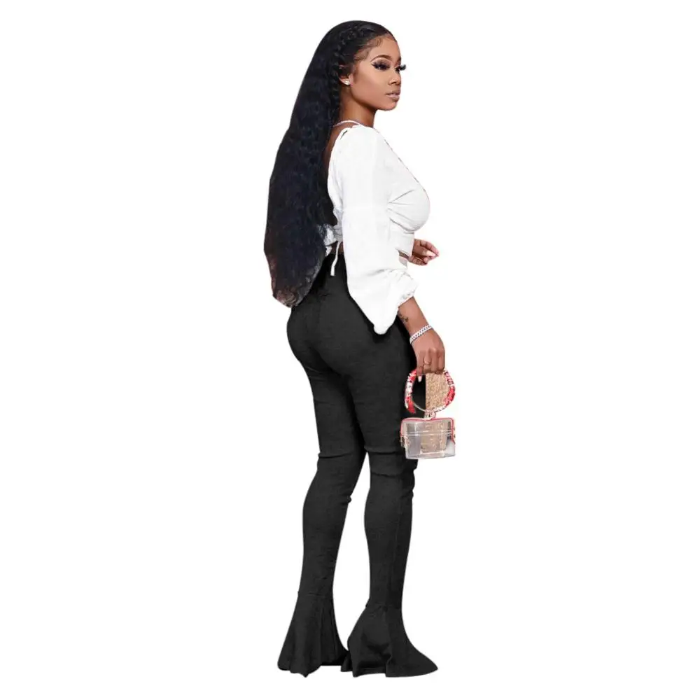 Beyaz Derin V Boyun Uzun Kollu Kırpma Üst Ve Dar Pantolon 2 Parça Set Ofis Bayan Moda Eşofman Yüksek Sokak Kıyafetler - 2