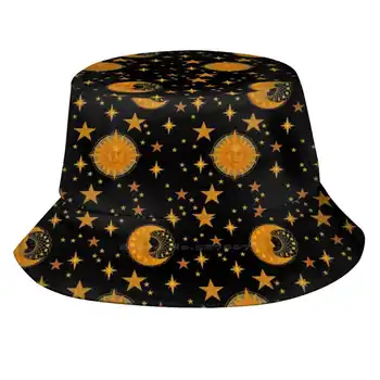 Bohemian 90'LI Güneş Ve Ay Göksel Desen Baskı Kova Şapka güneşlikli kep Güneş Ve Ay Boho Bohemian Göksel Galaxy Gece Gökyüzü