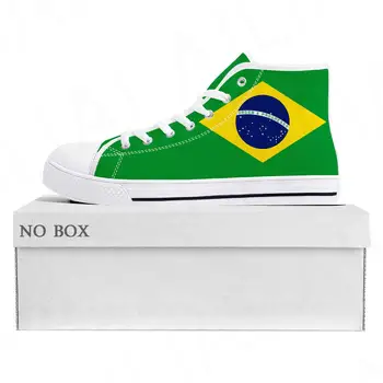 Brezilya Bayrağı Yüksek Top yüksek kaliteli ayakkabılar Erkek Kadın Genç kanvas Sneaker Brezilya Futbol Rahat Çift Ayakkabı Özel Ayakkabı