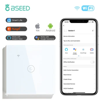 BSEED Wifi Dokunmatik Anahtarı 1/2Gang 1/2 / 3Way Alexa akıllı anahtar Cam Panel Google Ev Akıllı Yaşam Kablosuz Kontrol 10A