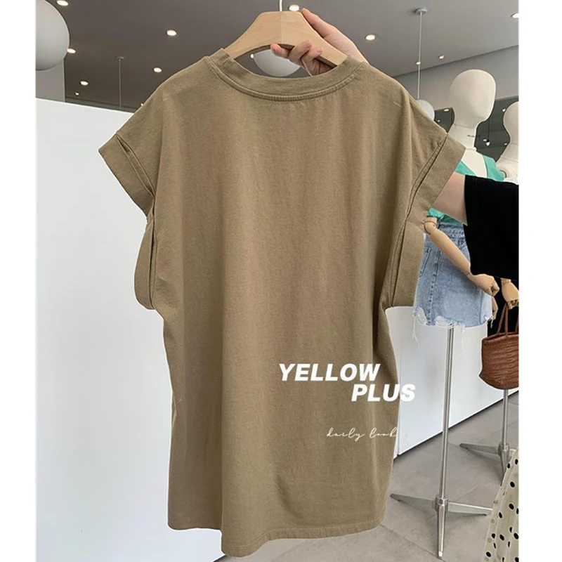 Büyük boy Kadın T-Shirt O-Boyun kadın Tee Gömlek Kısa Kollu T Shirt Kadın Üst Kadın Harajuku Haki Tişörtleri yaz giysileri - 1